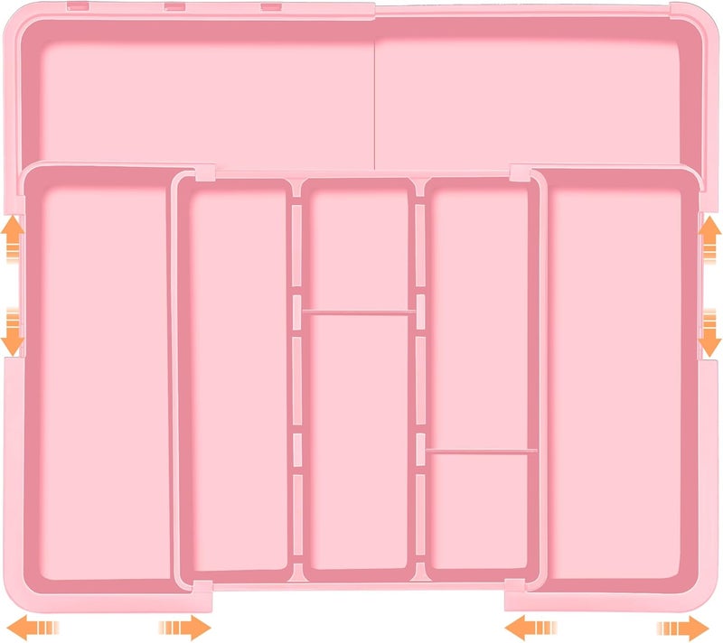 Spaclear Large Utensil Drawer Organizer Expandable Silverware Organizer for Kitchen Drawer Adjustable Cooking Utensil Holder Cutlery Flatware Tray Spatula Tools Gadgets Storage Dividers Plastic Pink - Image 1